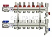 Коллекторная группа 1" 7 хода латунь с расходомерами для теплого пола ТИМ