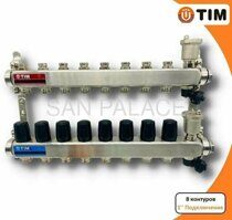 Коллекторная группа без расходомеров и кранов 8 хода нерж.  квадрат  ТИМ