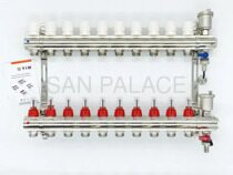 Коллекторная группа с расходомерами 1" 10 хода латунь, торцевой без кранов TIM