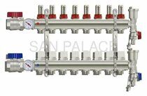 Коллекторная группа 1" 8 хода латунь с расходомерами для теплого пола ТИМ